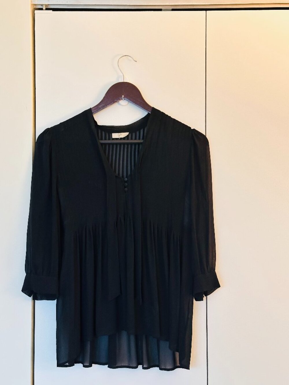 Joie Flowy Black Silk Blouse with Bowtie - Size OS
